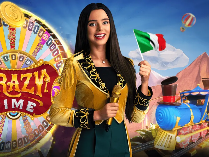 La conduttrice di Crazy Time Italia con la bandiera italiana
