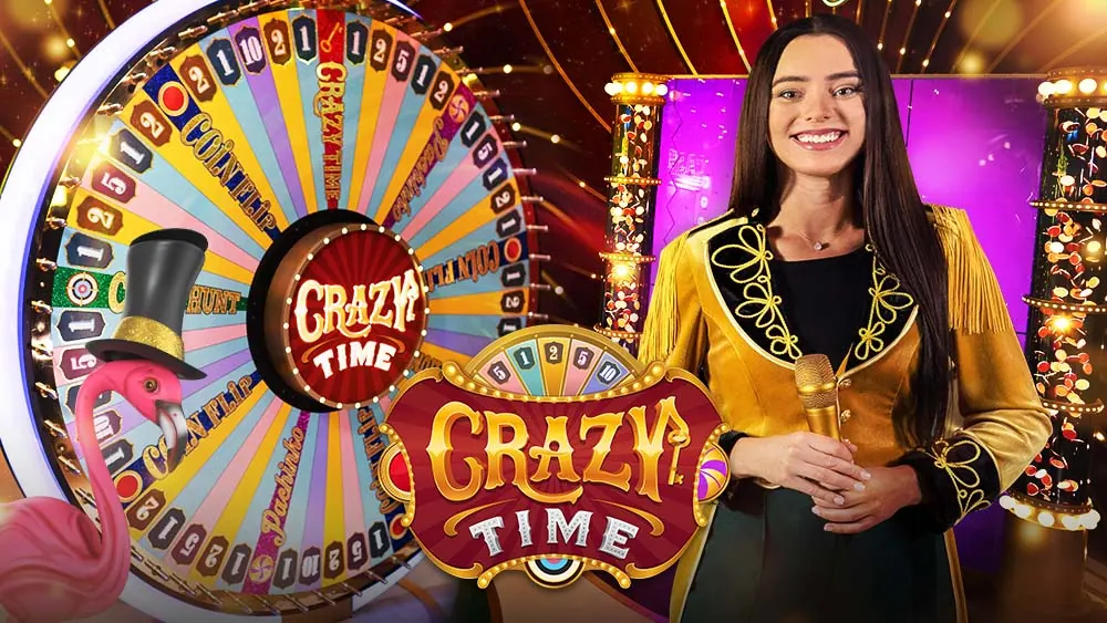 La ruota di Crazy Time con la conduttrice
