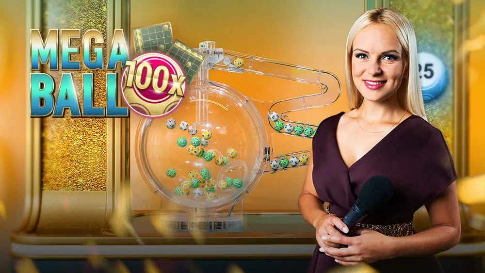La conduttrice di Mega Ball accanto alla macchina delle palline